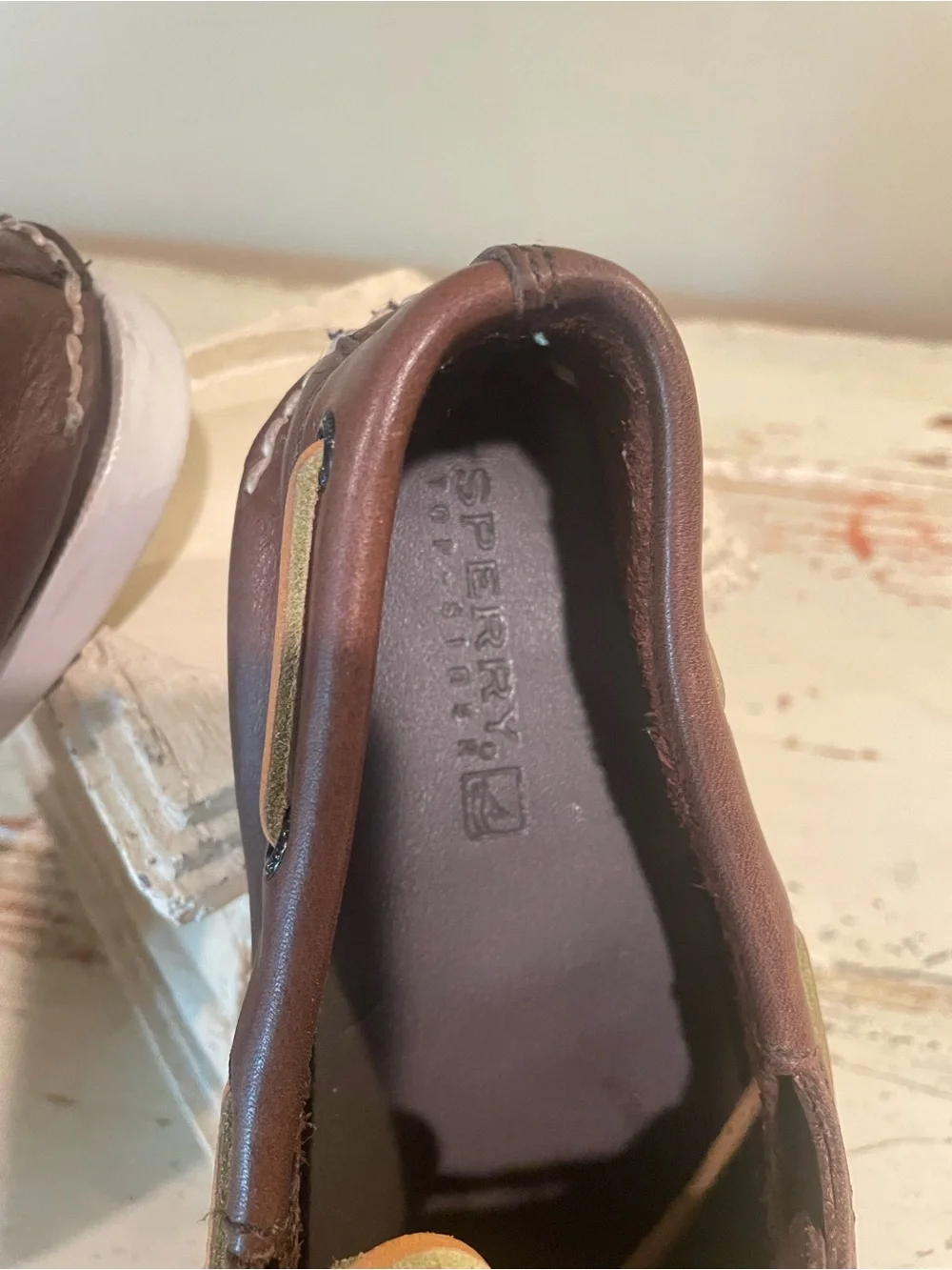 Sperry Dark Brown Leather Boat Shoes with Tan Laces